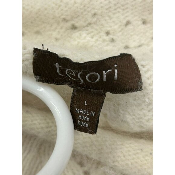 Tesori Womens Ivory Sweater L Diamond Pattern Desing Angora Rabbit & Wool Blend - Picture 3 of 12